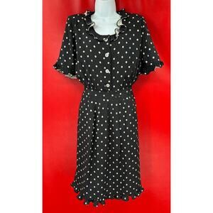 Valentino Miss V Vintage Black White Polka Dots Dress Size 44 / 10 Dry Cleaned